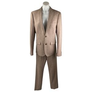 Harry Brown Brown Tan Wool Blend Slim Fit Long Sleeve Blazer Pants Suit Set 30